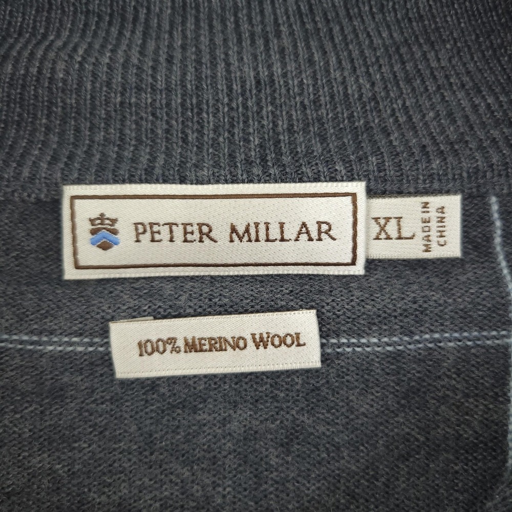 Peter Millar Sweater Mens XL Gray Merino Wool 1/4 Zip Mock Neck Pullover Check - Picture 6 of 12